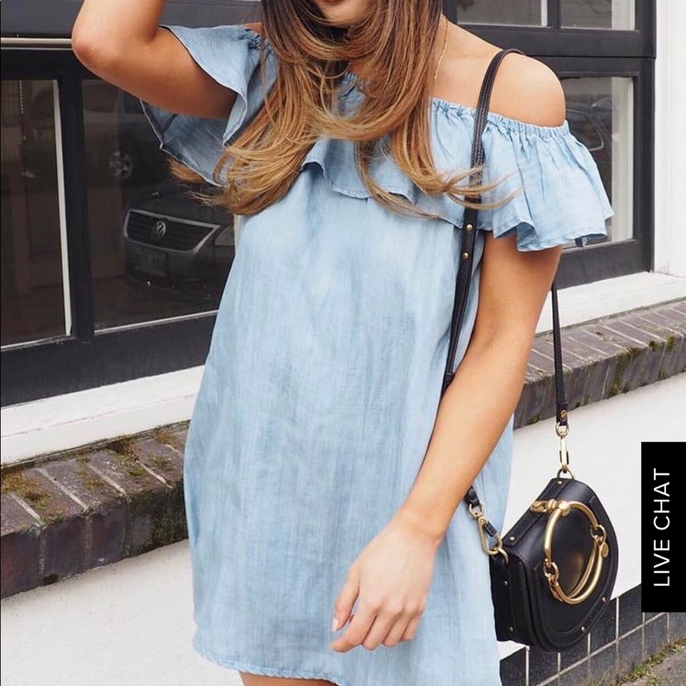 Off the shoulder chambray dress